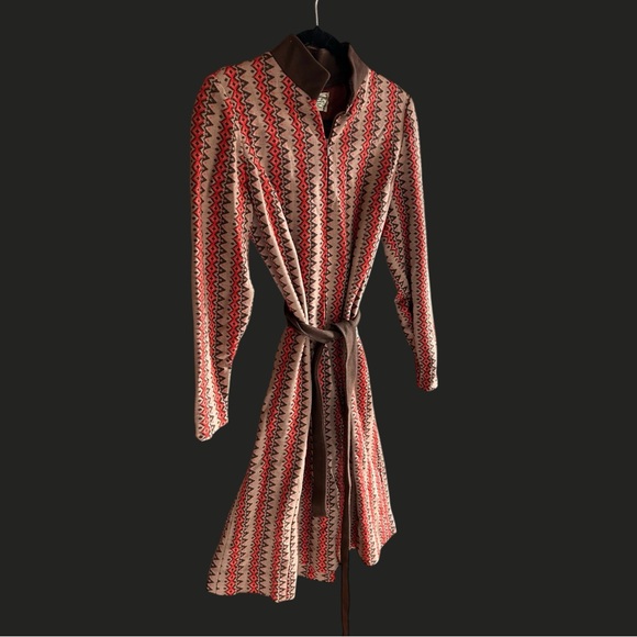 VINTAGE 60s 70s Wool Mod Print Midi Dress Fit Flare Import Corner Hong Kong 14 - Picture 3 of 16